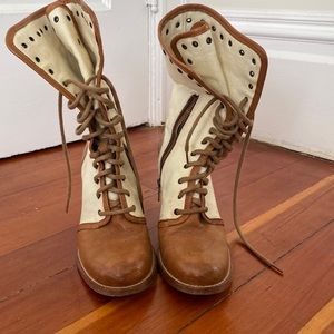 Lace up canvas and leather Frye boots